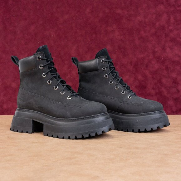 Timberland Wmn Black Nubuck Stompers 6 SkyHigh Platform Festival Ankle Boots 7.5 - Picture 1 of 7